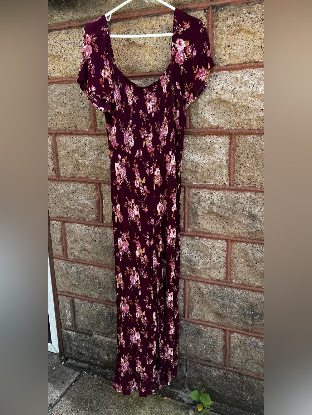 Xhilaration XL jumpsuit burgundy floral rayon - Picture 2 of 8